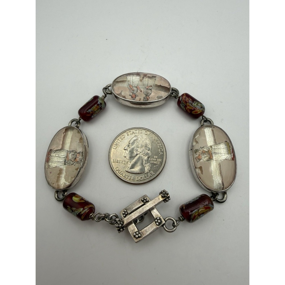 Vintage Sterling Dutch Souvenir Volendam Folk Art Cabachon Bracelet‎ - Picture 4 of 6
